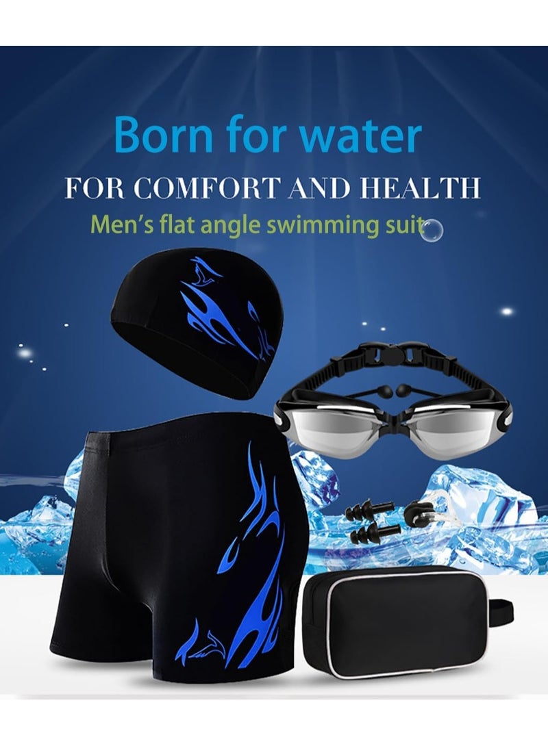 Generic Adult Swimwear Set Men's Swimwear Set Swimming Trunks Swim Goggles Swim Cap Ear Plugs Nose Clip Swim Bag Swim Pool Beach Essentials for Summer Fun (Blue) - Image 2