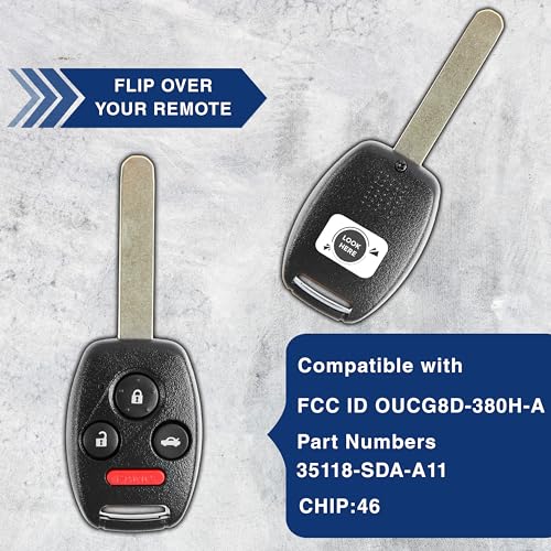 KeylessOption Key Fob Replacement for 2003 2004 2005 2006 2007 2008 2009 2010 Honda Accord Element Keyless Remote Control, 4-Button OUCG8D-380H-A - Image 5