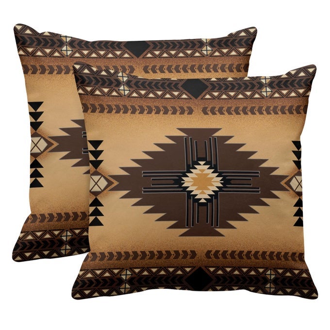 SET OF 2 THROW PILLOW COVER SANTA FE CREAMS SOUTH WESTERN DECORATIVE PILLOW CASE HOME DECOR SQUARE 18 X 18 INCH PILLOWCASE