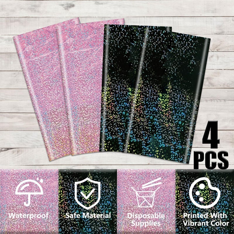 PTECDROTS 2Pcs Pink & 2Pcs Black Holographic Tablecloths Rectangular Pink and Black Iridescent Tablecloth Shimmer Metallic Table Covers for Hot Pink and Black Birthday Decorations, 54 x 108inch - Image 3