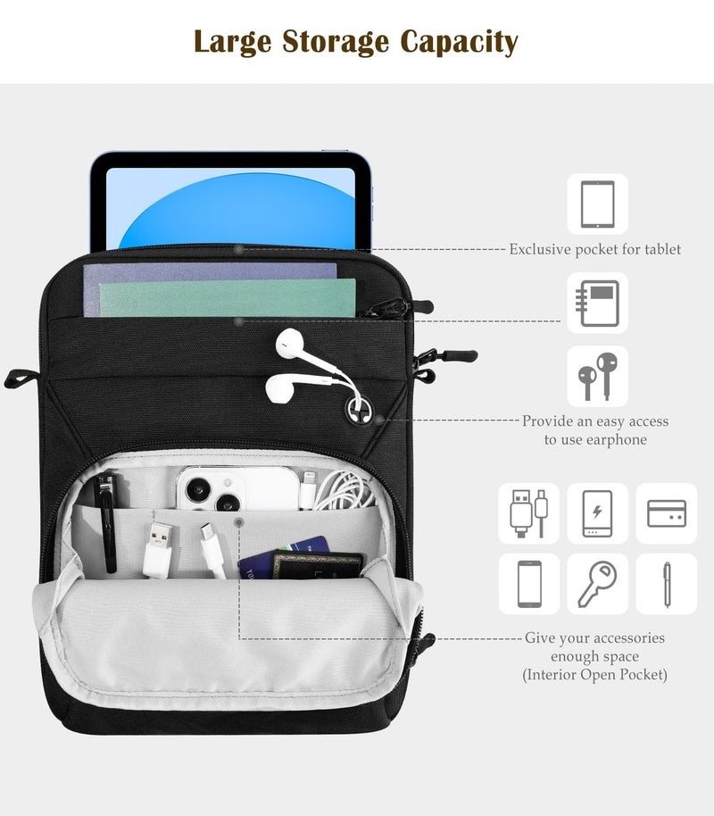Dadanism 9-11" Tablet Sleeve Bag with Shoulder Strap for iPad (A16) 11", iPad Air M4 Pro M5 11", iPad 10th Gen 10.9", iPad 9/8/7th Gen 10.2", Galaxy Tab A11+ Plus 11", reMarkable 2 10.3",Black - Image 4