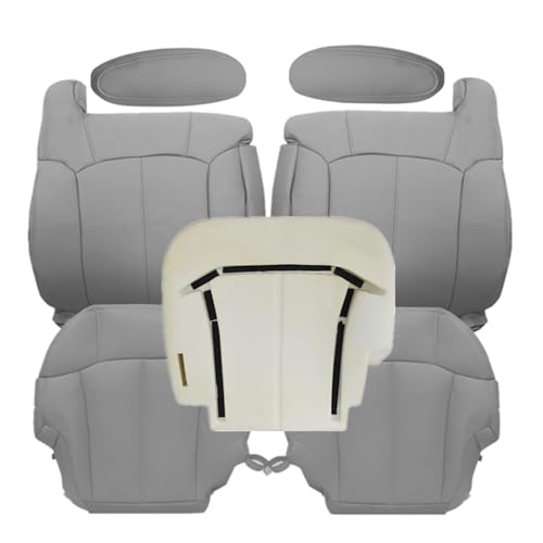 NLQR 922/122 Pewter Gray Driver & Passenger Bottom & Top Lean Back Replacement Seat Covers & Driver Side Foam Cushion & Armrest Covers fit for Chevy Silverado Tahoe Suburban GMC Sierra 1999-2002 - Image 1