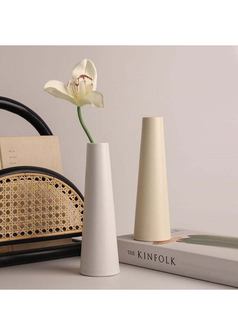 Captaintech White Straight Vases, Ceramic Vases, Modern Ornaments, Desktop Flower Arrangements, Home Decorations - Image 3