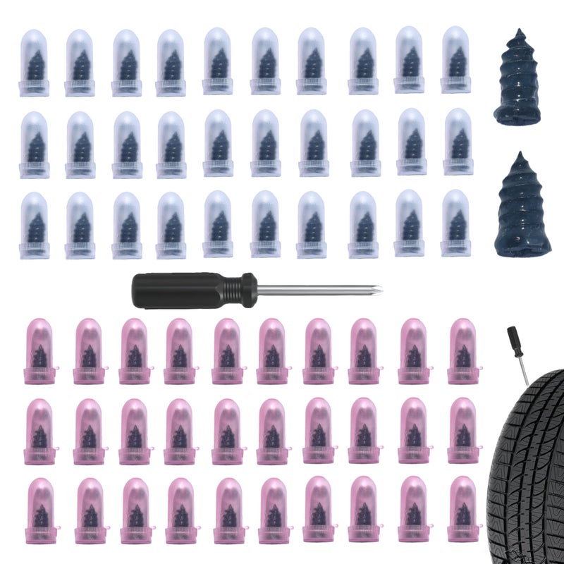 Bawkars 61 PCS Tire Repair Rubber Nail Kit, Vacuum Tire Repair Kits Spiral Rubber Screws, Fast Self-Service Tool for Car, Truck, Motorcycle, Tractor Tire Puncture Repair (Screwdriver included) - Image 1