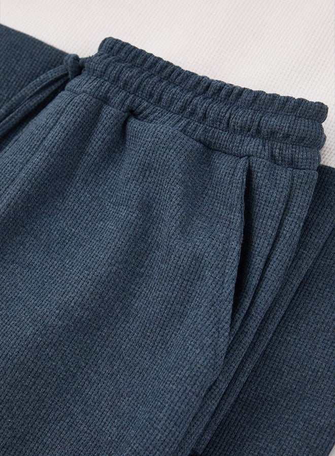 trendyol Indigo Regular Cut Color Block Textured Knitted Pajamas Set - Image 2