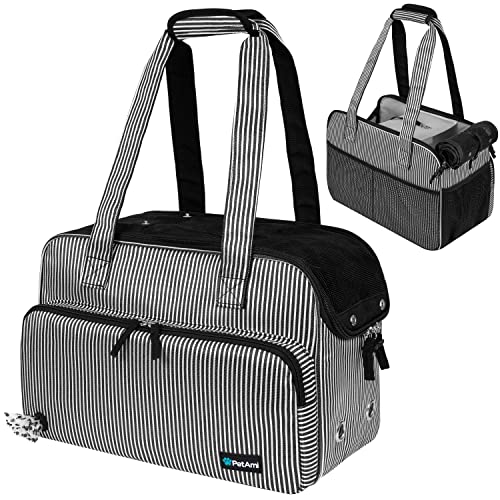 PetAmi Small Dog Purse Carrier, Soft-Sided Pet Carrier Bag with Pockets, Portable Puppy Cat Travel Handbag Tote, Airline Approved Breathable Mesh, Poop Bag Dispenser, Max 18 lbs, Stripe Black - Image 1