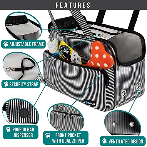 PetAmi Small Dog Purse Carrier, Soft-Sided Pet Carrier Bag with Pockets, Portable Puppy Cat Travel Handbag Tote, Airline Approved Breathable Mesh, Poop Bag Dispenser, Max 18 lbs, Stripe Black - Image 3
