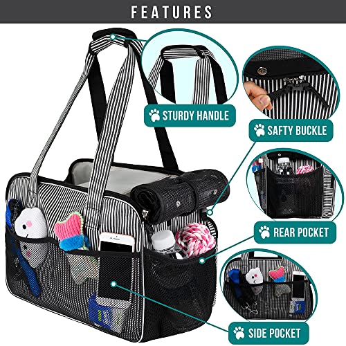 PetAmi Small Dog Purse Carrier, Soft-Sided Pet Carrier Bag with Pockets, Portable Puppy Cat Travel Handbag Tote, Airline Approved Breathable Mesh, Poop Bag Dispenser, Max 18 lbs, Stripe Black - Image 4
