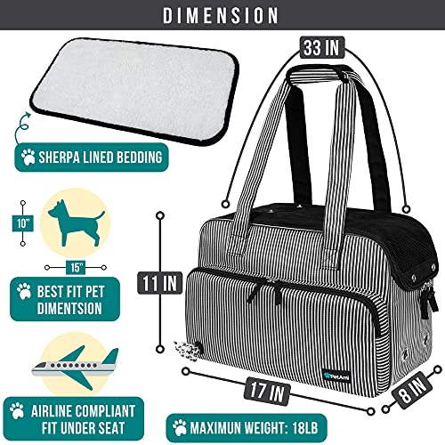 PetAmi Small Dog Purse Carrier, Soft-Sided Pet Carrier Bag with Pockets, Portable Puppy Cat Travel Handbag Tote, Airline Approved Breathable Mesh, Poop Bag Dispenser, Max 18 lbs, Stripe Black - Image 2