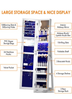 GoldenLike Jewelry Mirror Cabinet,360° Swivel Jewelry Armoire Organizer with Mirror,Standing Full Length Mirror with Jewelry Storage Cabinet, Lockable Mirrored Jewelry Cabinet with LED Lights,Large Makeup Mirror Floor Jewelry Organizer Storage Box  - Image 5