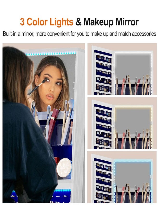 GoldenLike Jewelry Mirror Cabinet,360° Swivel Jewelry Armoire Organizer with Mirror,Standing Full Length Mirror with Jewelry Storage Cabinet, Lockable Mirrored Jewelry Cabinet with LED Lights,Large Makeup Mirror Floor Jewelry Organizer Storage Box  - Image 4