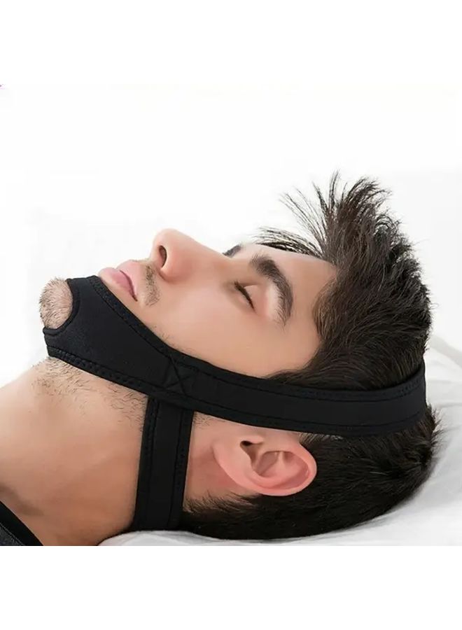 Black Adjustable Anti Snoring Chin Strap for Sleep Apnea Relief - Image 1