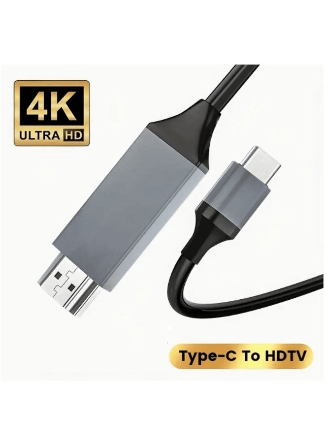Type-C to HDMI Cable 1.8 Meter | USB-C to HDTV Cable | 4K HD Resolution | Flat Male-to-Male Connector | Compatible with Mobile Phone, Laptop, Computer, iPad, Android, iOS, Samsung - Image 1
