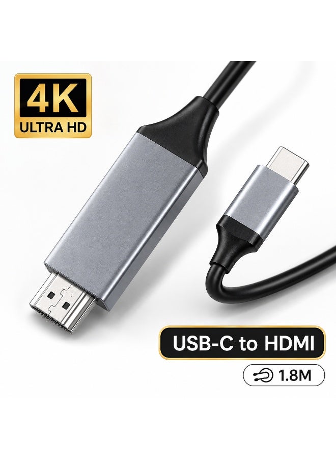 فوجيشكا كابل من النوع C إلى HDMI | كابل USB-C إلى HDTV | دقة 4K عالية الوضوح | موصل مسطح من ذكر إلى ذكر | متوافق مع الهواتف المحمولة، والحواسيب المحمولة، وأجهزة iPad، وAndroid، وiOS، وSamsung - Image 1