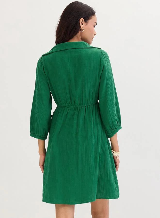 Femmella Femmella Green Open Collar Wrap Front Mini Dress