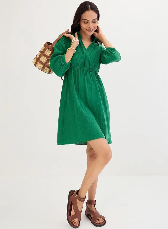 Femmella  Femmella Green Open Collar Wrap Front Mini Dress for Women | Best Price UAE