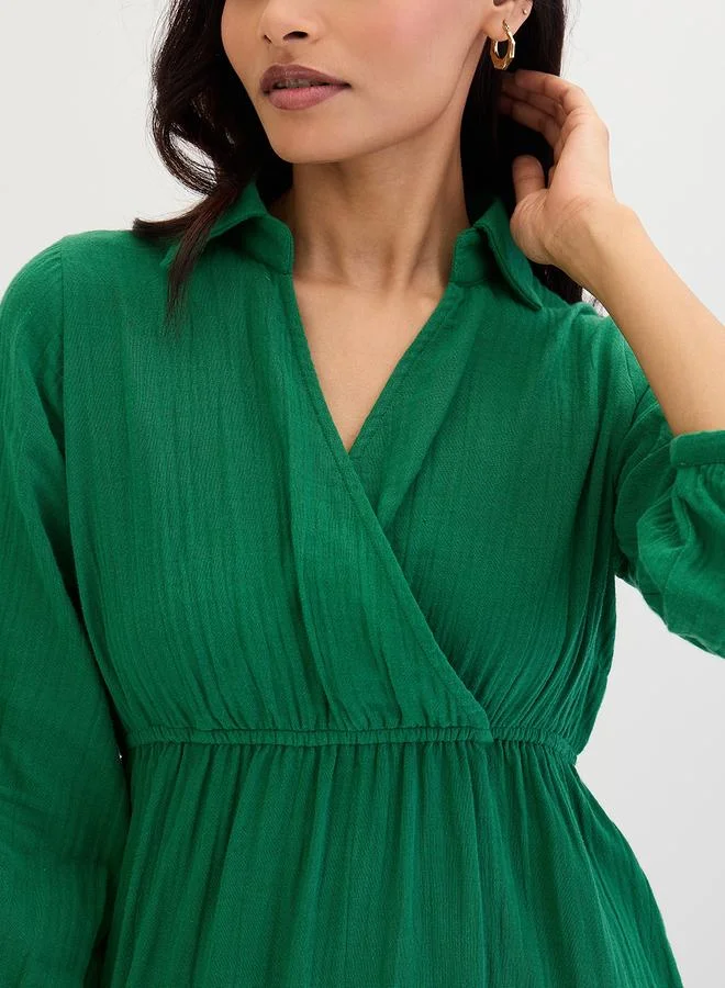 Femmella  Femmella Green Open Collar Wrap Front Mini Dress for Women | Best Price UAE