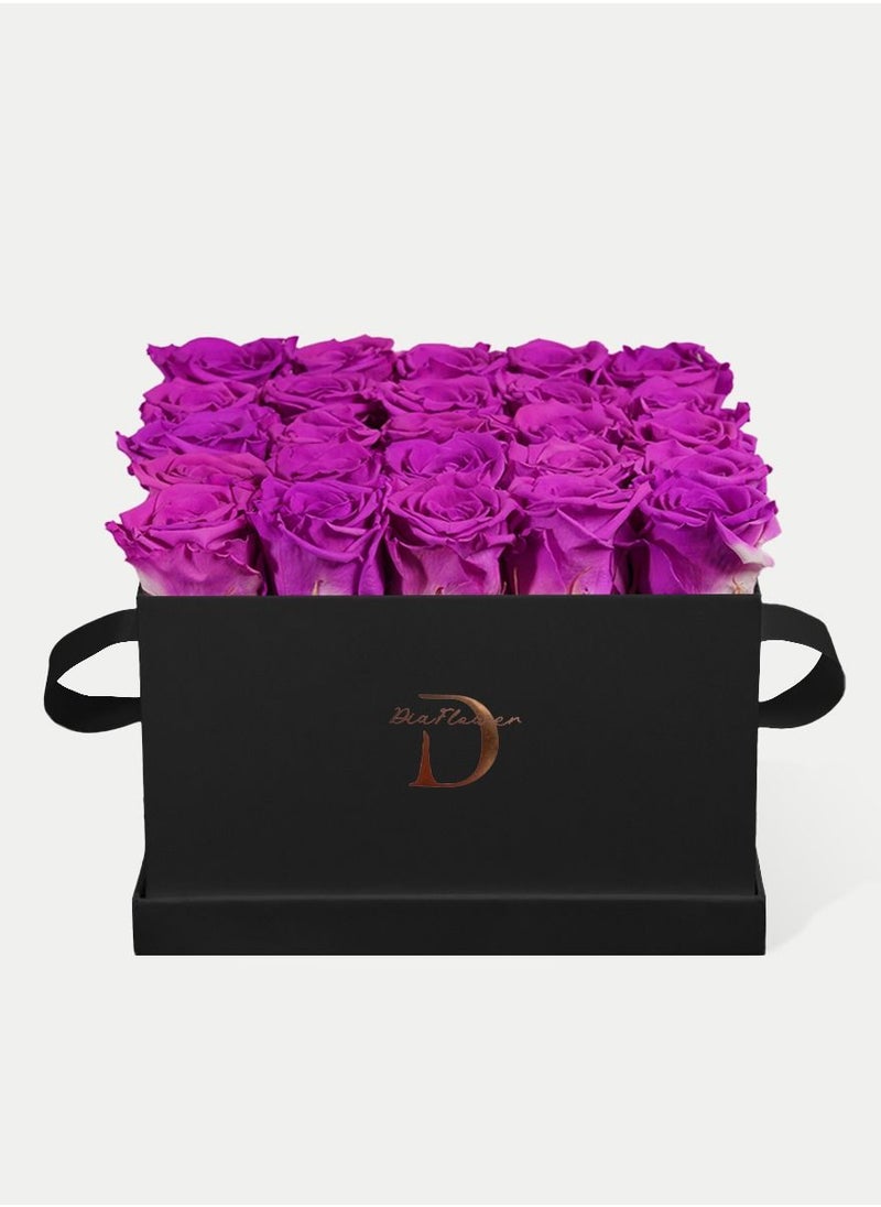 Dia FLOWER - Infinity Square Box, Purple 25 ROSES LARGE - Image 1