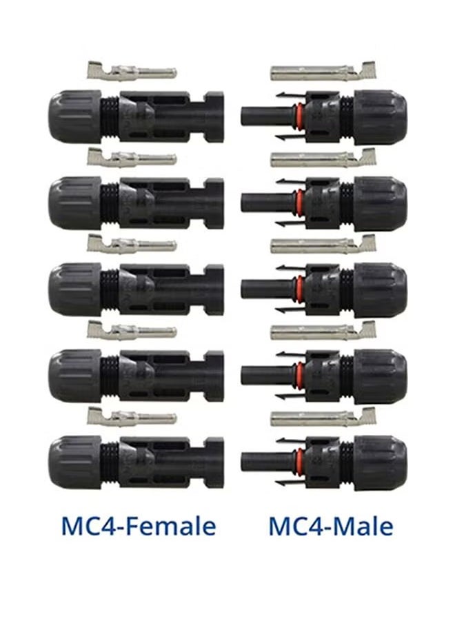 هاكوز 5 أزواج موصلات كوابل طاقة شمسية MC4 ذكر لأنثى وأطراف توصيل أسود/فضي  - Image 2