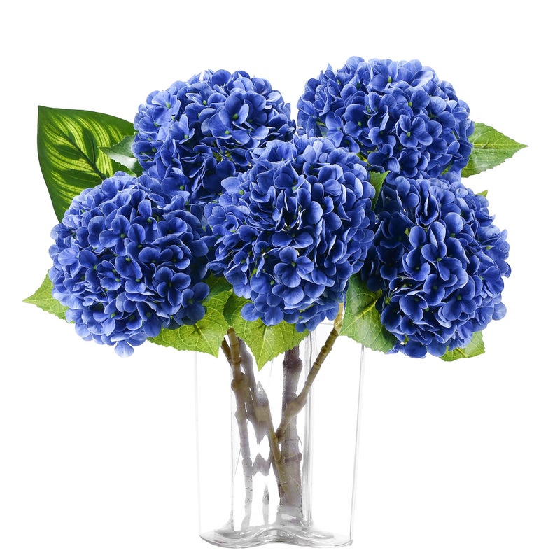 Coferset 5pcs Hydrangea Artificial Flowers Real Touch 20 inch Lifelike Hydrangea Flower for Home Wedding Office Party Living Room Decoration (Royal Blue) - Image 1