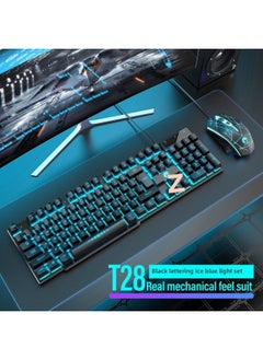 Mechanical Feel Keyboard Mouse Suit Wired Desktop Computer Notebook Game E-sports Typing US Wholesale-Color:Mechanical Feel - 1 Year Warranty - Black Characters, White Ice Blue Light + 4d Gaming Mouse - No - 104 Keys - Official Standard