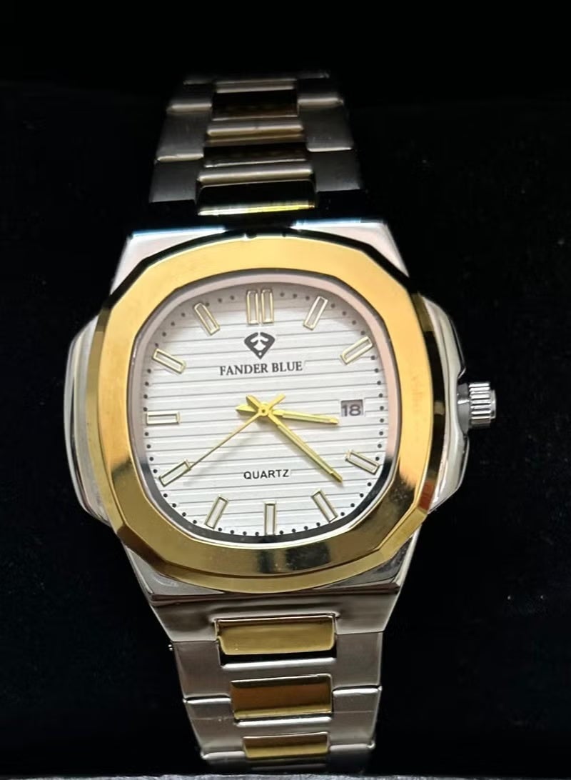 FANDER BLUE Men's watch with a gold-silver steel strap and a black dial - Image 1