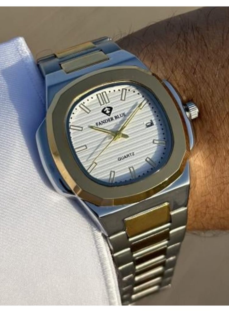 FANDER BLUE Men's watch with a gold-silver steel strap and a black dial - Image 2