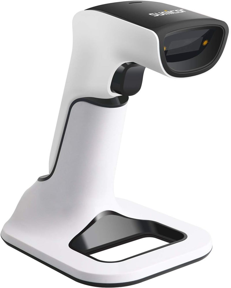 Sumicor 2D Barcode Scanner, White Black Handheld Bar Code Scanner 3 in 1 USB Wired & 2.4G Wireless & Bluetooth QR Code Micro PDF417 1D Barcode Scanner with Vibration - Image 1