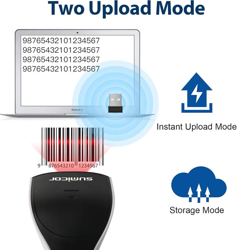Sumicor 2D Barcode Scanner, White Black Handheld Bar Code Scanner 3 in 1 USB Wired & 2.4G Wireless & Bluetooth QR Code Micro PDF417 1D Barcode Scanner with Vibration - Image 4