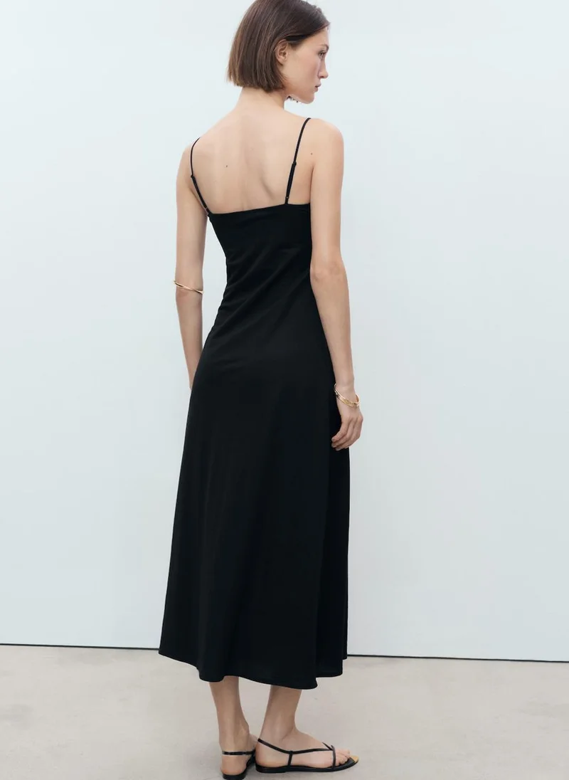 مانجو Long Dress With Bow Neckline