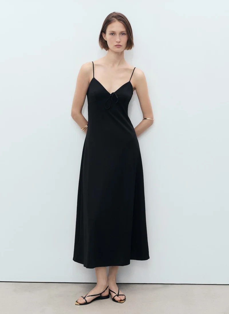 مانجو Long Dress With Bow Neckline