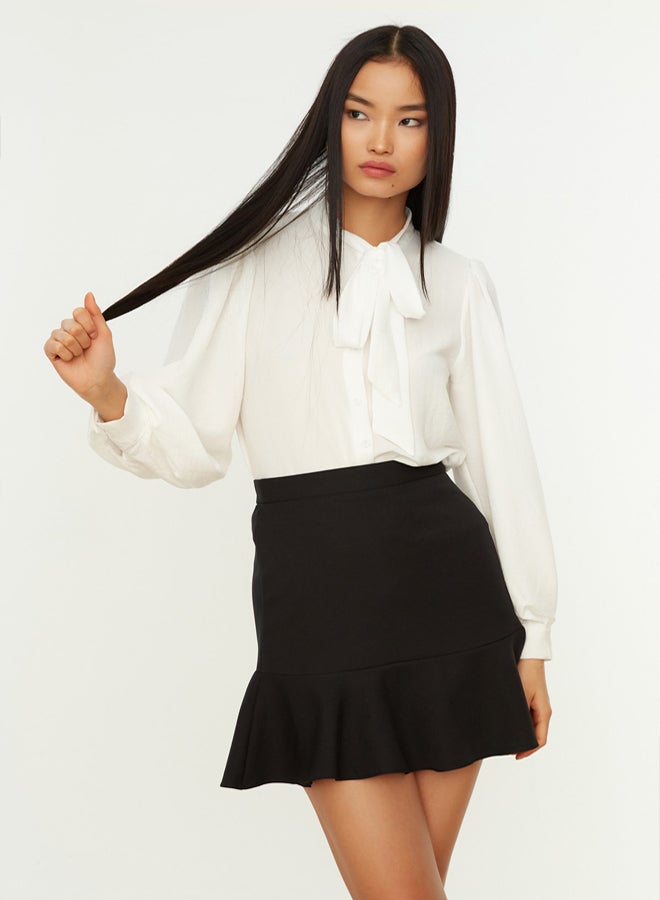 trendyol Regular Fit Woven Shirt with Scarf Detail on Ecru Collar - Image 2