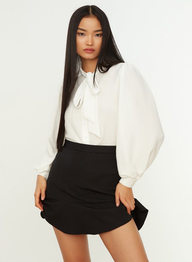 trendyol Regular Fit Woven Shirt with Scarf Detail on Ecru Collar - Image 3