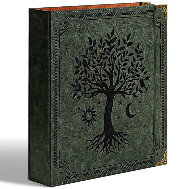 Ovesmusl Leather D Ring Binder Fits 8.5"x11" Letter Size Paper, 2 Inch D-Ring Binders Holds 550 Sheets, Notepad Paper Cover Loose Leaf Organizer with Inner Pockets, Green Tree - Image 1