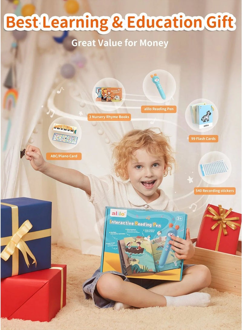 alilo Interactive Reading Pen Set for Kids 3-6 Years Smart Talking Flash Cards Educational Learning Toy with Reading Pen 3 Mother Goose Nursery Rhyme Books 100 Flash Cards 540 Recording Stickers Alphabet Piano Card Stories Lullabies Music Sound Effects Rechargeable Type-C Early English Learning Gift - Image 3