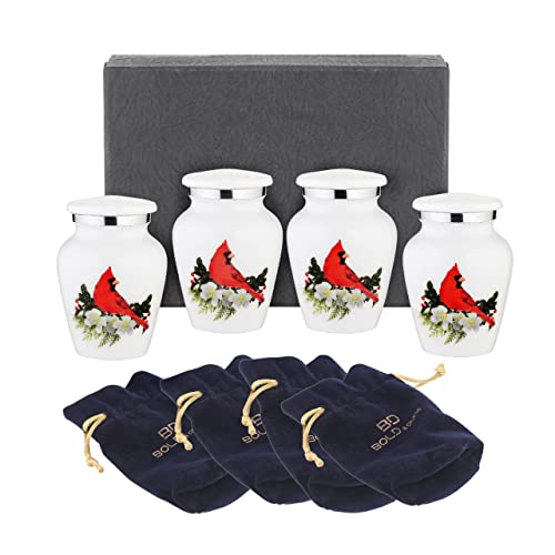 BOLD & DIVINE Small Cardinal Bird Keepsake Urns |for Human Ashes |Handcrafted | Mini Urn Set of 4 with Premium Box & Funnel - Image 1
