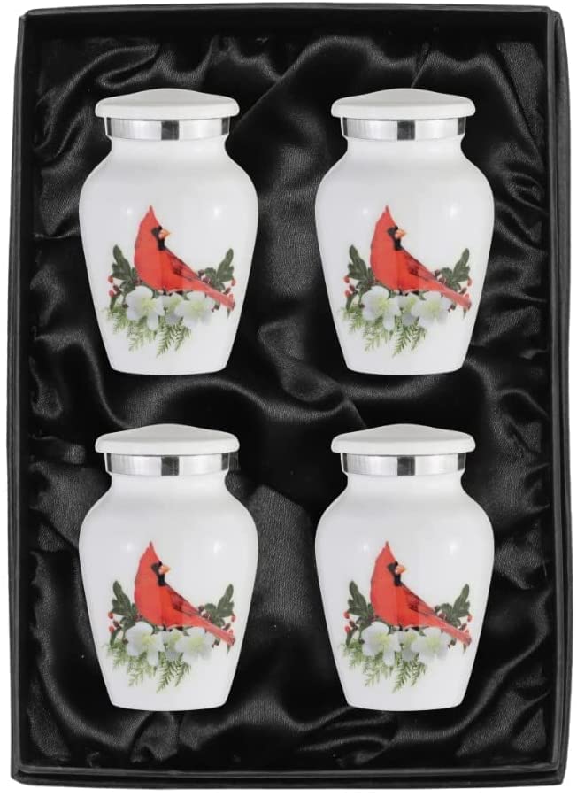 BOLD & DIVINE Small Cardinal Bird Keepsake Urns |for Human Ashes |Handcrafted | Mini Urn Set of 4 with Premium Box & Funnel - Image 4