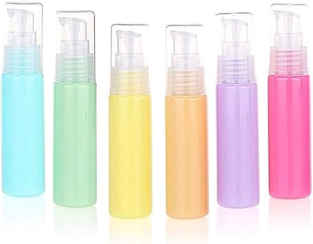 UPSTORE 6Pcs 30ml Macaron Color Empty Plastic Lotion Pump Bottle Portable Travel Cosmetic Storage Container Vials for Shower Gel Serums Makeup Emollient Emulsion Lotion Shampoo Toiletries Color Random - Image 1