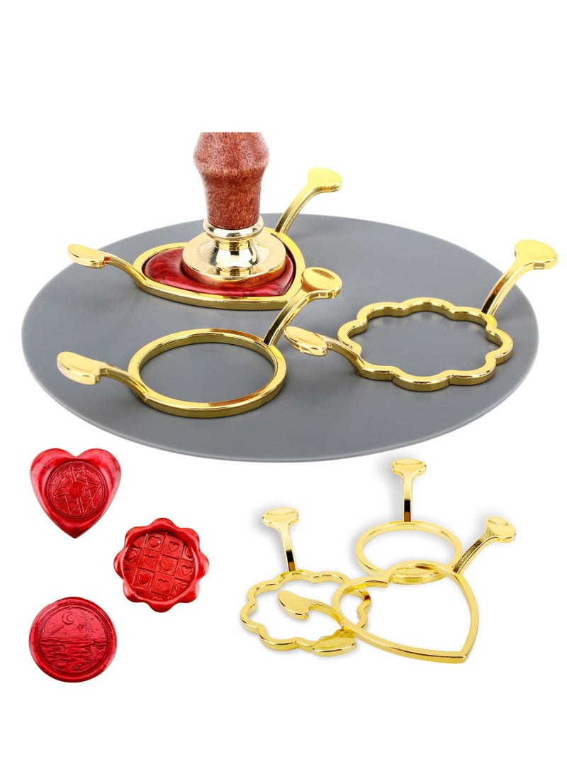 Cobest 3 Pack Metal Wax Seal Molds with Round Flower Heart Shape for 1 Inch Wax Seal Stamp, DIY Craft Adhesive Waxing for Wedding Invitations Envelopes Cards Gifts Wine Wrapping - Image 1