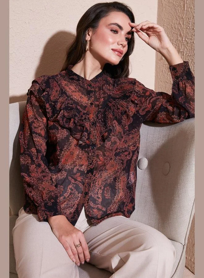 ليلا قميص نسائي ليلا بياقة قاضي مقاس عادي بنقوش شيفون