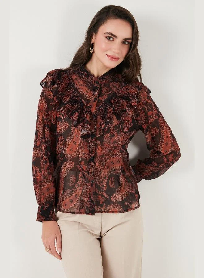 ليلا قميص نسائي ليلا بياقة قاضي مقاس عادي بنقوش شيفون