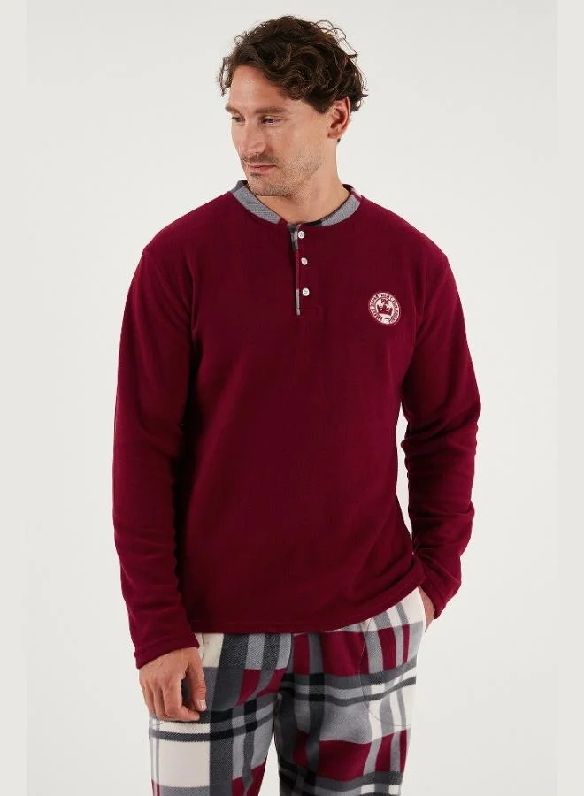 Buratti  Buratti Plaid Regular Fit Buttoned Crew Neck Winter Fleece Pajama Set Men's PAJAMAS SET 60961008 for Men | Best Price UAE