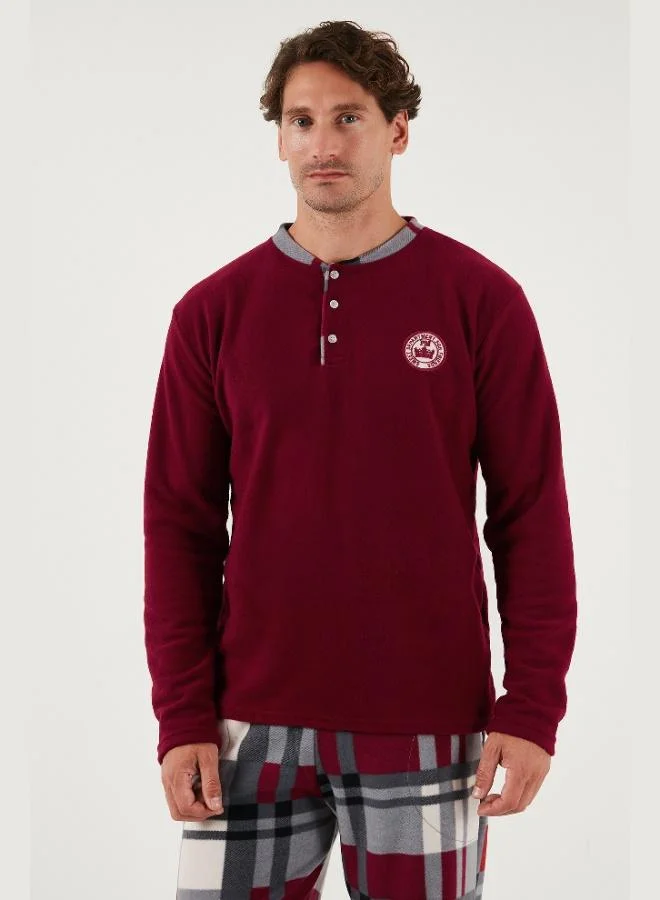 Buratti  Buratti Plaid Regular Fit Buttoned Crew Neck Winter Fleece Pajama Set Men's PAJAMAS SET 60961008 for Men | Best Price UAE