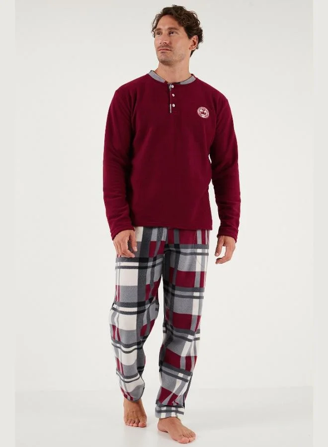 Buratti  Buratti Plaid Regular Fit Buttoned Crew Neck Winter Fleece Pajama Set Men's PAJAMAS SET 60961008 for Men | Best Price UAE