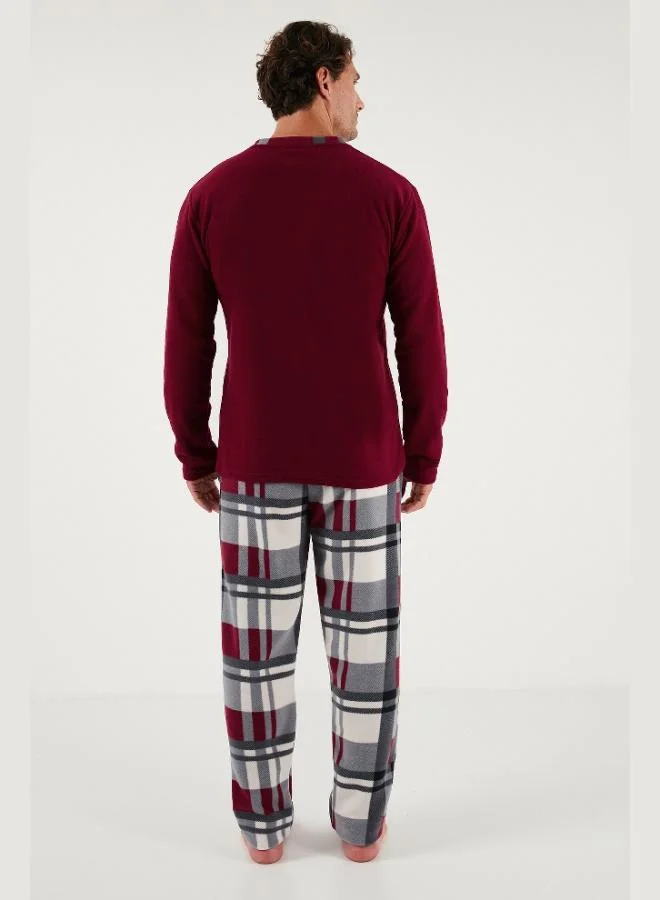 Buratti  Buratti Plaid Regular Fit Buttoned Crew Neck Winter Fleece Pajama Set Men's PAJAMAS SET 60961008 for Men | Best Price UAE