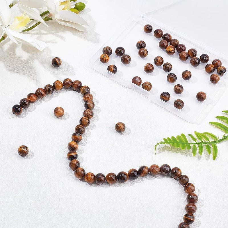 علبة واحدة من خرز عين النمر المستدير من الدرجة AB، خيوط بقطر 10-10.5 مم، فتحة بقطر 1.2 مم، حوالي 36 حبة/خيط، طول 15.5 بوصة، خيطان. - Image 4