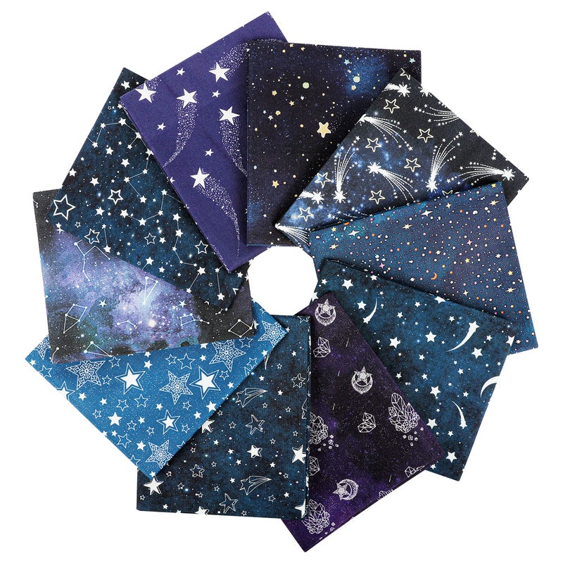 Craftido -25 Options- 100% Cotton Quilting Fabric Bundles 10pcs Fat Quarters 18â€x21â€-Medium Weight 5.2 oz- Soft Cotton for Quilting, Sewing Project, Patchwork, DIY Crafts â€“ Starry Sky - Image 1