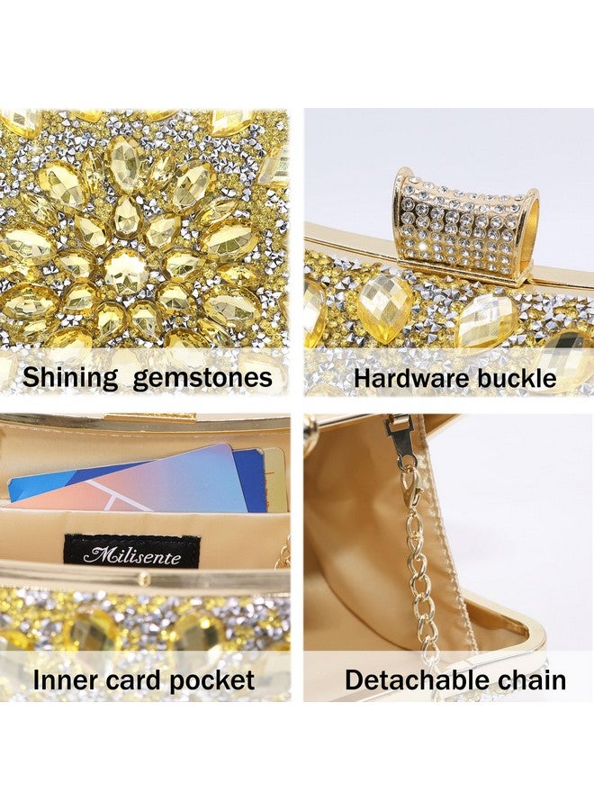 Milisente Clutch Purses For Women Crystal Clutches Evening Bags Gemstone Clutch Purse For Wedding Formal(Floral Gold) - Image 3