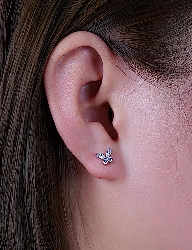 Limerencia 2Pcs 18g Titanium Internally Threaded Tragus Piercing Jewelry Nose Studs Flat Back Earrings Labret, Lip, Helix, Cartilage, Conch Piercing for Women Sensitive Ears(Butterfly Clear CZ-Silver) - Image 2