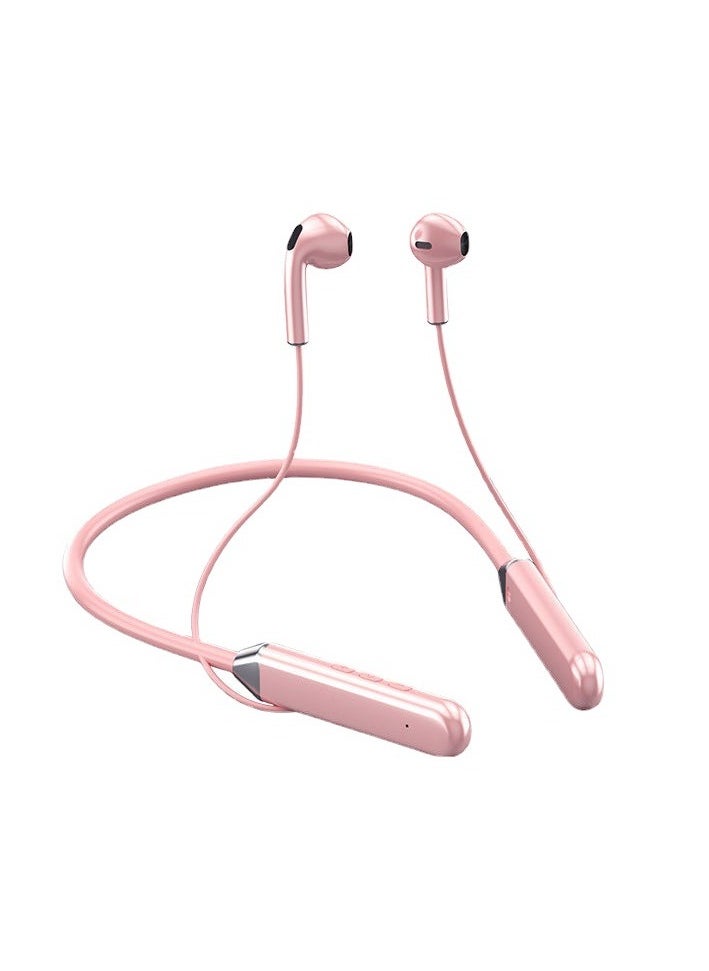 Generic Wireless neck-mounted digital display Bluetooth headset with large battery and long battery life. Neck-mounted wireless Bluetooth sports headset pink  - Image 1